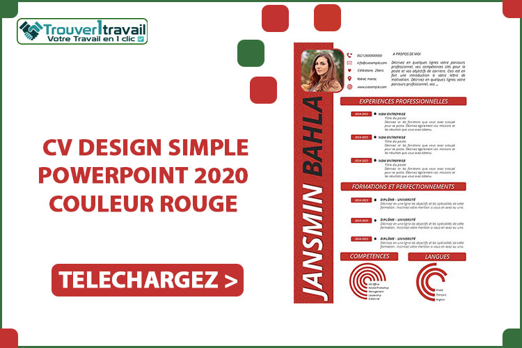 CV DESIGN SIMPLE POWERPOINT 2020 couleur ROUGE